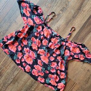 Billabong Black Red Flowers Cold Shoulder Crop Top